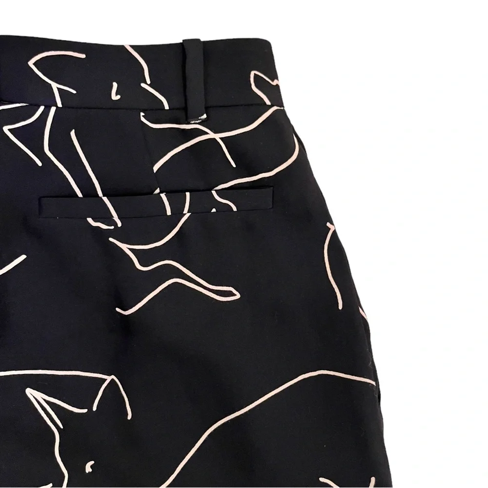 Babaton Pants Fox Print Sz 2 Black Tan Classic Baggy Fit Tapered Leg Aritzia - Picture 9 of 16